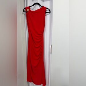 Zara Red One Shoulder Ruched Maxi Dress - Elegant Evening Gown - Size: S